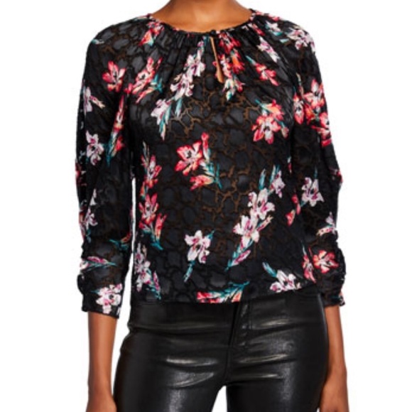 Rebecca Taylor Velvet Floral Burnout Blouse 0 Blk - Picture 3 of 16